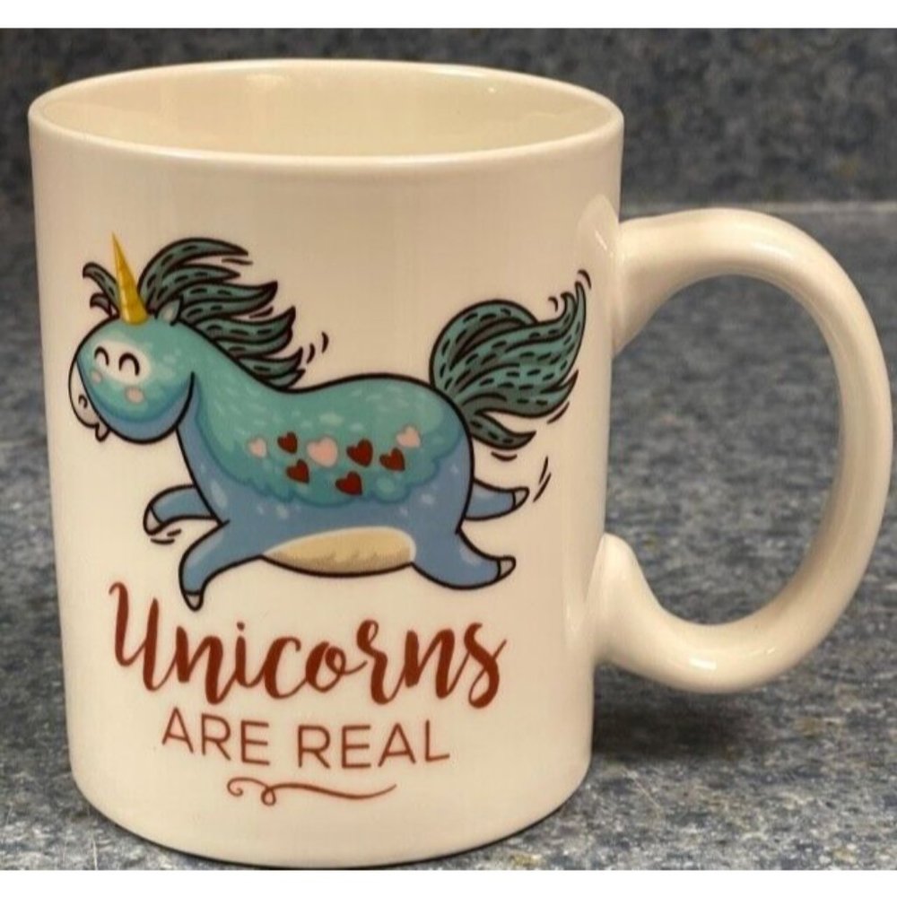P. Graham Dunn White Ceramic Coffee Mug "Unicorns are Real"  BRAND NEW!!